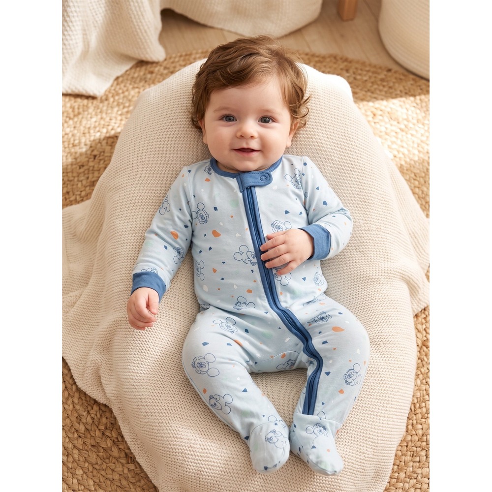 Disney Mickey Mouse Confetti Print Zipped Footed Sleeper Baby Boy 6-9M